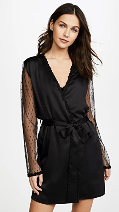 FLORA NIKROOZ SHOWSTOPPER CHARMEUSE ROBE WITH LACE BLACK,FLORA30000