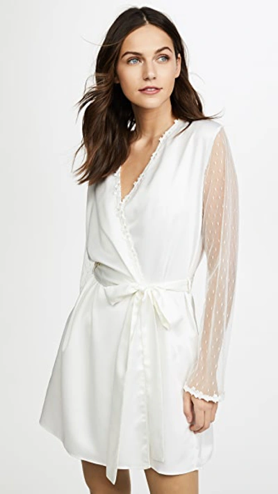 FLORA NIKROOZ SHOWSTOPPER CHARMEUSE ROBE WITH LACE IVORY,FLORA30000