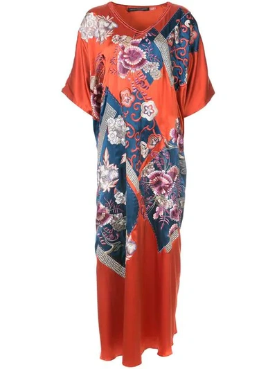 Natori Floral Silk Caftan In Yellow