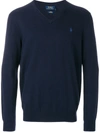 Polo Ralph Lauren Mens Blue Combed Wool V-neck Sweater