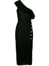 Balmain Ruffled One-shoulder Ribbed-knit Midi Dress