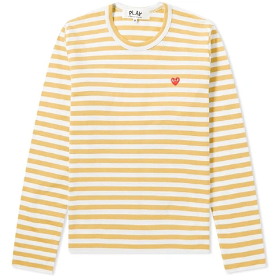 Comme Des Garçons Play Comme Des Garcons Play Women's Little Red Heart Stripe Tee In Yellow