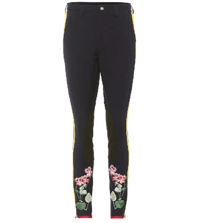 Gucci Striped Cotton Leggings With Floral Embroidery In Female