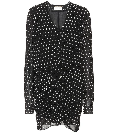 Saint Laurent Ruffled Polka-dot Crepe Mini Dress In Black/white