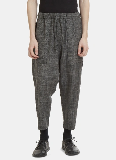 Issey Miyake Reversible Dropped Crotch Slub Trousers In Charcoal In Grey