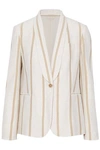 BRUNELLO CUCINELLI WOMAN METALLIC STRIPED COTTON-JERSEY BLAZER ECRU,GB 7789028784124244