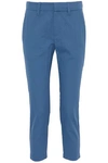 BRUNELLO CUCINELLI WOMAN CROPPED COTTON-BLEND TWILL TAPERED PANTS COBALT BLUE,AU 7789028784127082