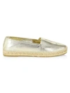 Saint Laurent Logo Metallic Leather Espadrilles In Platinum