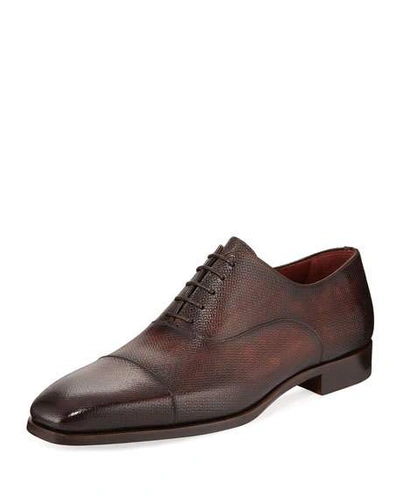 Magnanni Textured Balmoral Lace-up Shoe In Medium Brown