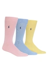 Polo Ralph Lauren Men's 3 Pack Supersoft Dress Socks Extended Size 13-16 In Pink