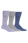 Polo Ralph Lauren Super Soft Flat Knit Socks - Pack Of 3 In Lavender/ Grey/ Navy