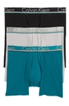 Calvin Klein Men's Comfort Microfiber Boxer Brief 3 Pack In Black/ Gaze/ Sea Green