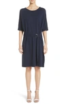 Michael Kors Belted Cashmere Blend Dress In Maritime