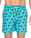 Tom & Teddy Palm Tree Print Swim Trunks In Emerald