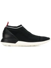 Moncler Giroflee Leather-paneled Stretch-knit Slip-on Sneakers In Black