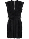 Balmain Fringe Stretch Cotton Minidress In Black