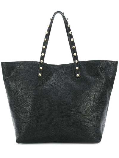 Red Valentino Lizard Embossed Leather Tote Bag In Black