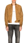 Saint Laurent Zipped Bomber Jacket In Brown