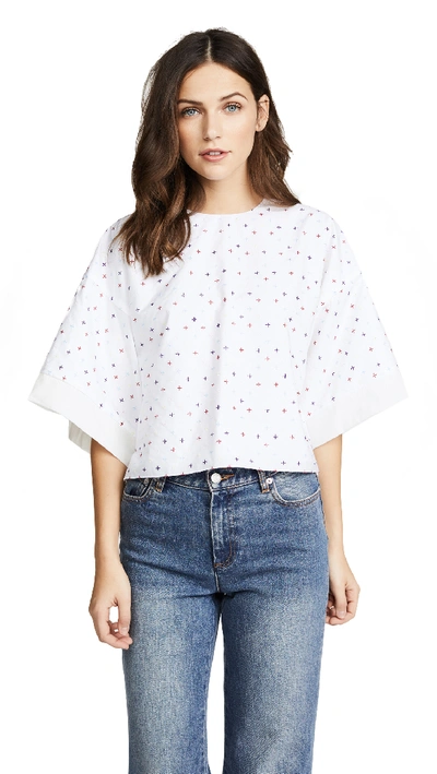 Adam Lippes Poplin Cropped Shirt With Embroidery In White Multi