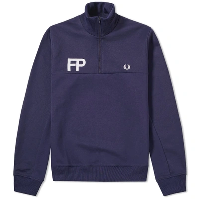 Fred Perry Half Zip Logo Track Jacket In Blue