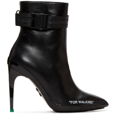 Off-white For Walking Logo-jacquard Printed Leather Ankle Boots In Nero