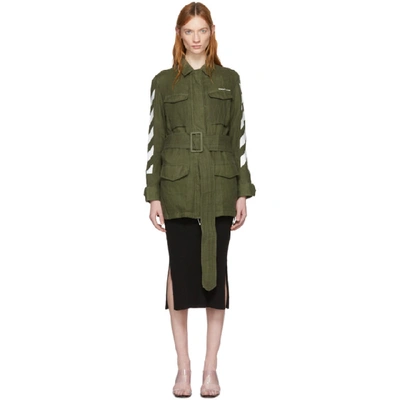 Off-white Lightly Padded Linen Field Jacket In Military Green