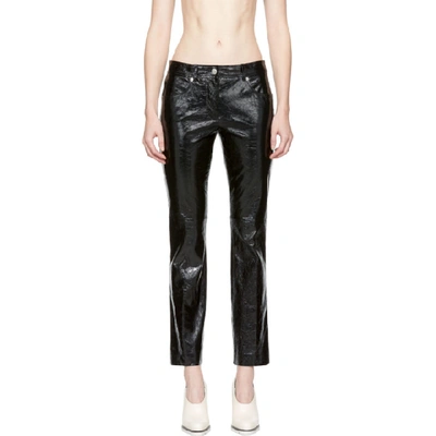 Helmut Lang Black Patent Leather Cropped Flare Trousers