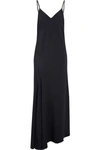 BRUNELLO CUCINELLI WOMAN ASYMMETRIC BEAD-EMBELLISHED CREPE MAXI DRESS MIDNIGHT BLUE,US 22308642287717645