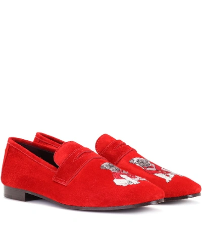 Bougeotte Exclusive To Mytheresa.com - Embroidered Suede Loafers In Red