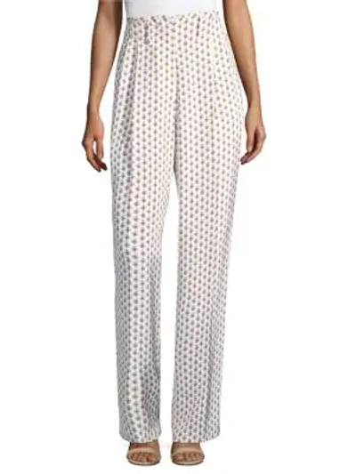 Etro High Waist Silk Twill Palazzo Pants In White Paisley