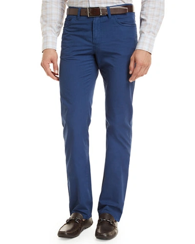 Brioni Five-pocket Cotton Straight-leg Pants In Blue
