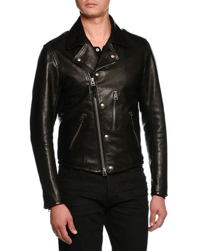 Tom Ford Asymmetric-zip Leather Biker Jacket In Black