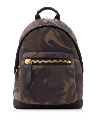 Tom Ford Men's Camouflage-print Leather Backpack In Green/black