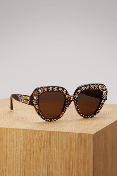 Gucci Square-frame Acetate Sunglasses With Crystals In Brown