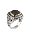 KONSTANTINO ASTERI SQUARE BLACK DIAMOND, 18K YELLOW GOLD AND STERLING SILVER RING,0400095917660