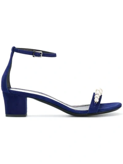 Lanvin Faux-pearl And Crystal Embellished Suede Sandals In Blue