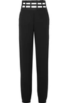 GIORGIO ARMANI CUTOUT SATIN-TRIMMED SILK-CREPE STRAIGHT-LEG trousers