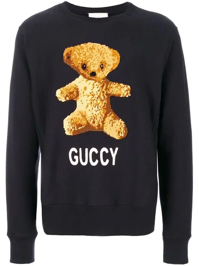 Gucci Cotton Sweatshirt With Teddy Bear In Black
