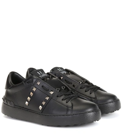 Valentino Garavani Rockstud Untitled Noir Leather Sneakers In Black