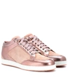 Jimmy Choo Miami Suede-paneled Metallic Patent-leather Sneakers In Antique Rose