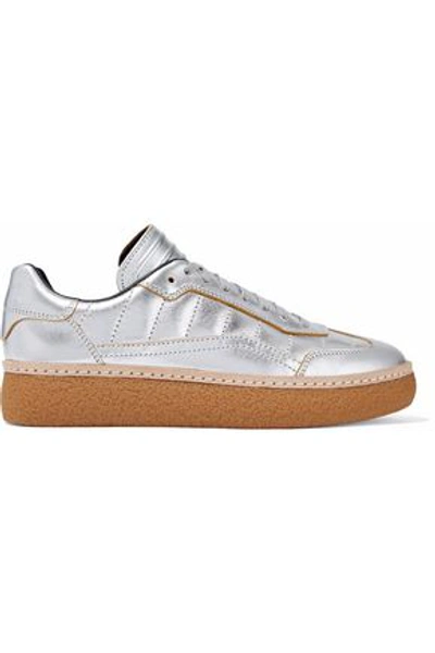 Alexander Wang Metallic Quilted Leather Trainers In Silver