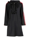 Gucci Hooded Jersey Dress W/ Logo Sleeve Bands In Black