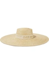 OFF-WHITE COTTON CANVAS-TRIMMED STRAW SUNHAT