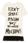 MOSCHINO TULLE-TRIMMED PRINTED COTTON-JERSEY MINI DRESS