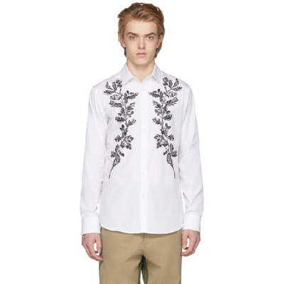 Alexander Mcqueen Acorn Embroidered Cotton Poplin Shirt In White