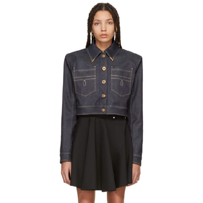 Versace Long-sleeve Button-front Denim Blouse In Blue