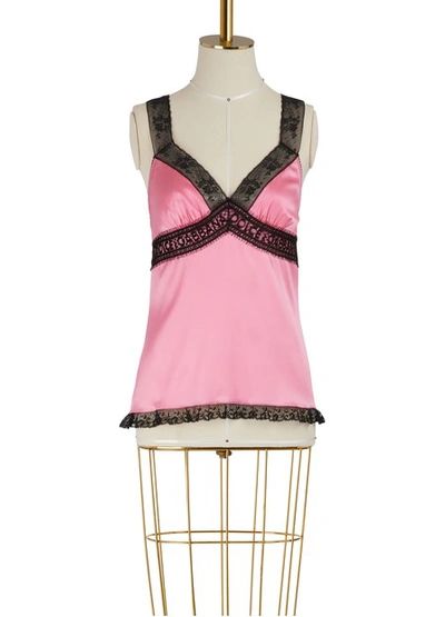Dolce & Gabbana Silk Satin Lingerie Top With Logo Lace In Pink