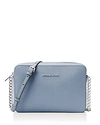 Michael Michael Kors Jet Set Large Saffiano Leather Crossbody In Pale Blue/silver