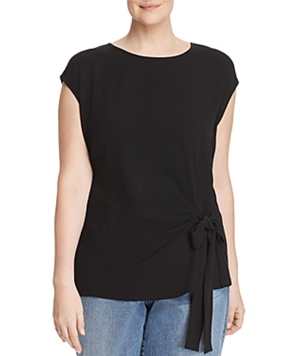 Vince Camuto Tie Waist Mixed Media Top In Rich Black