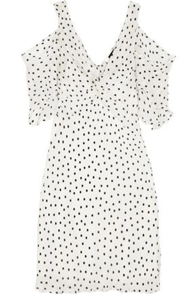 Mcq By Alexander Mcqueen Cold-shoulder Polka-dot Georgette Mini Dress In White